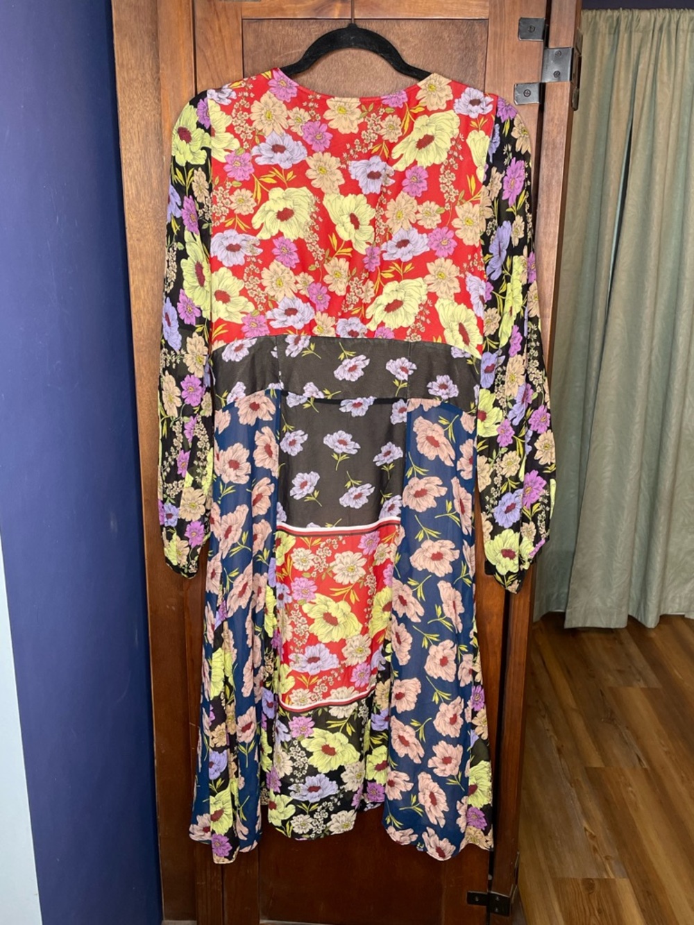 Maeve Anthropologie Patchwork Floral Midi Dress Boho V-Neck Button Front US 10 - Picture 4 of 6